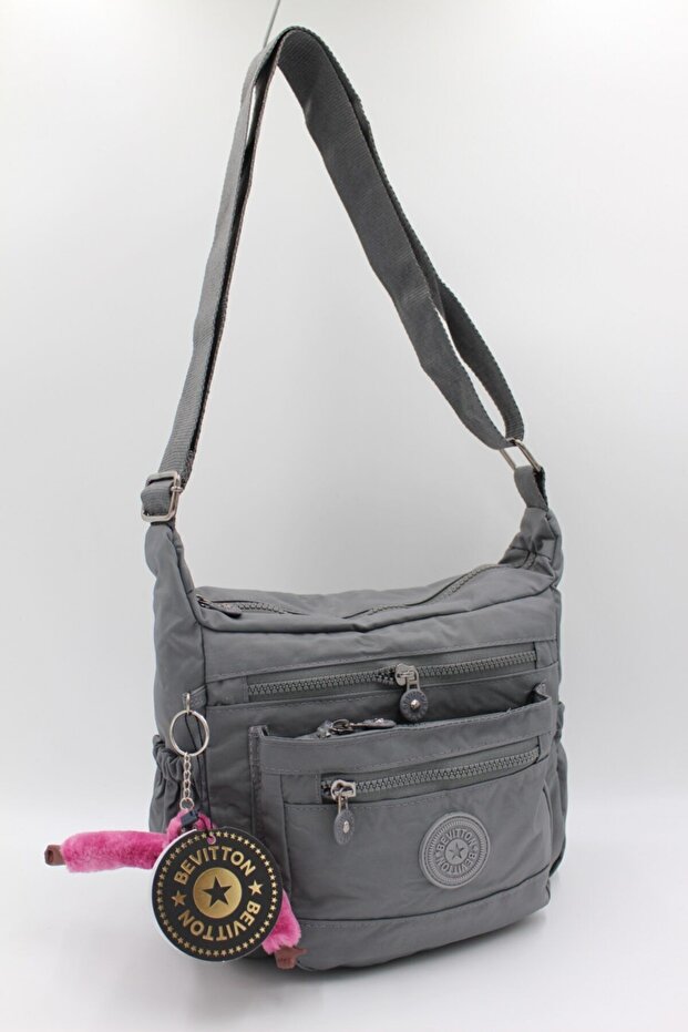 Women's Gray Lightweight Fabric 8 Compartment Crossbody Messenger Shoulder Bag