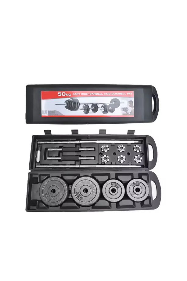 Çantalı Döküm Demir Plaka Dambıl Seti 50 Kg Siyah Dumbbell Set - 1