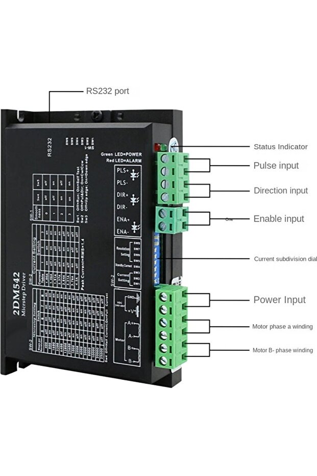 DM542 2 المرحلة 4.2A محرك متدرج سائق - 24-48VDC NEMA23 متوافق