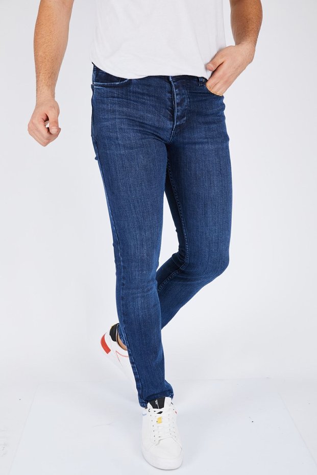Men's Blue Straight Slim Fit Lycra Skinny Leg Jeans