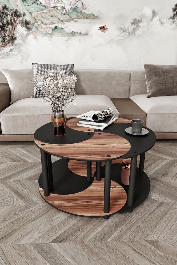 YİN YANG UNITY SERENITY ORTA SEHPA 4 LÜ SİYAH CEVİZ 70 CM - 3
