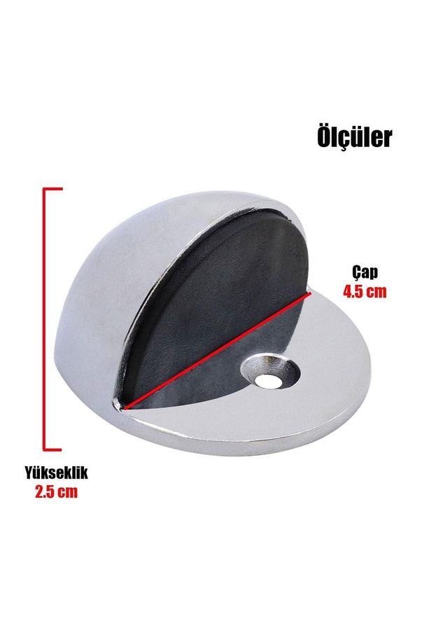 Yarımay Vidalı Kapı Kolu Stoperi Tamponu Metal Kapı Stopu Durdurucu Tutucu Tutacağı Parlak Krom - 2