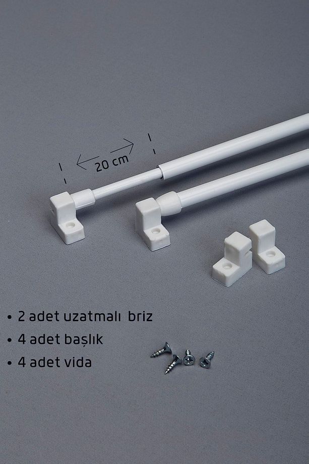 50 - 70 Cm Ayarlanabilir Briz Çubuğu 2 Adet Alüminyum Perde Borusu 4 Adet Başlık - 2