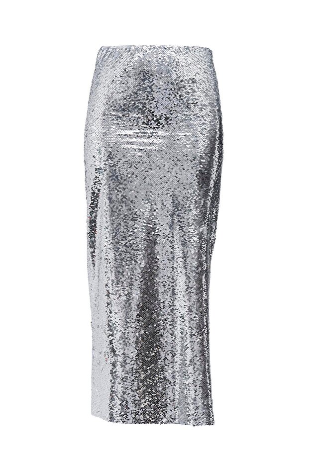 Limited Edition Series Super Model Sequined Maxi Length Pencil Skirt Silver