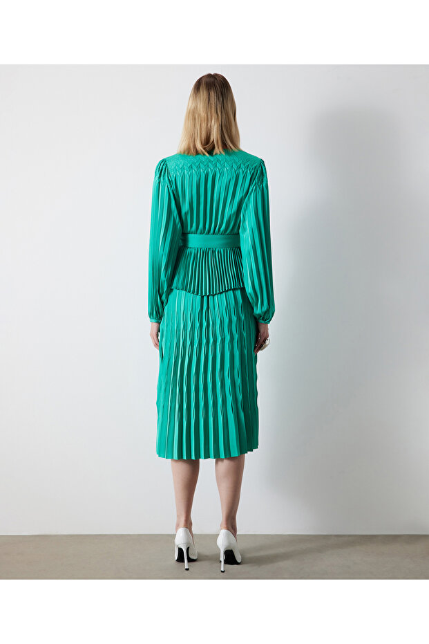 سترة منسوجة باللون الفيروزي - 4