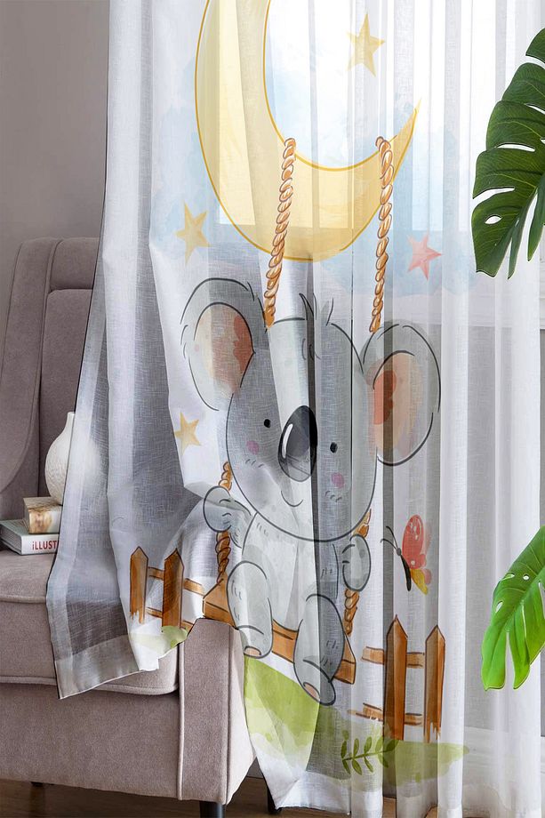Sevimli Koala Desenli Dekoratif Çocuk Bebek Odası Tek Kanat Tül Perde - 3