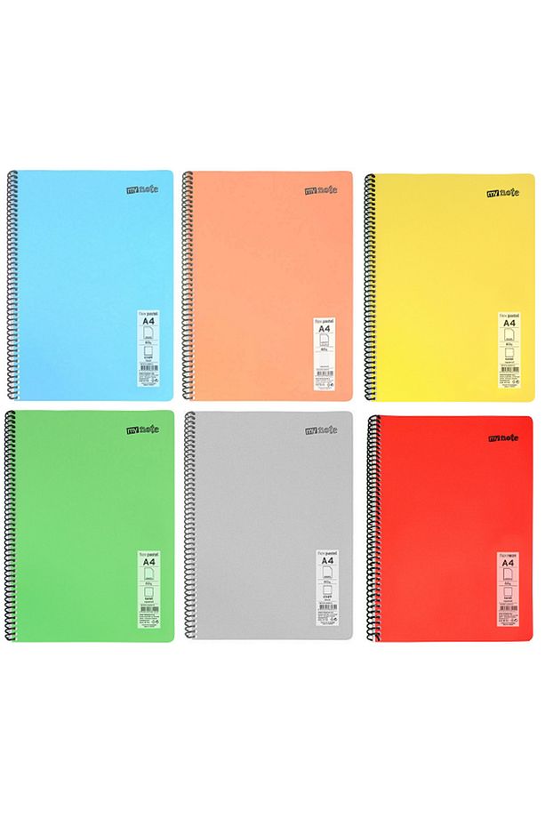 Defter Okul Defteri Spiralli Telli Pp Kapak A4 - 6 Adet Farklı Renklerde - 72 Sayfa Çizgili (6 ADET) - 1