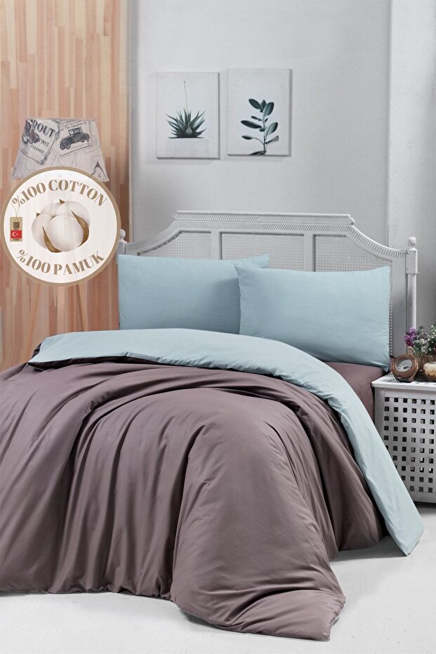 Single Brown Mint Duvet Cover Set - Modern 160x220 Cm