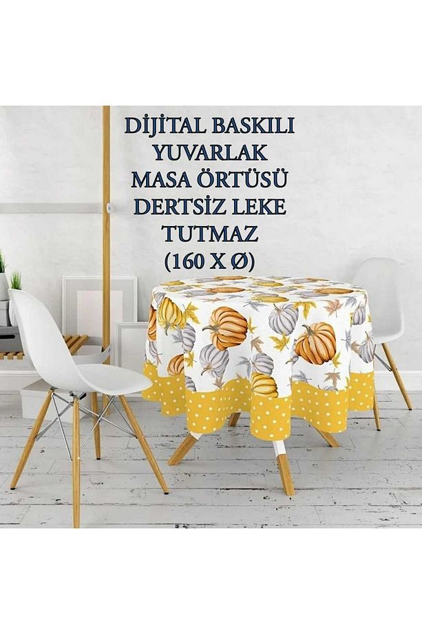 DJİTAL BASKILI YUVARLAK MASA ÖRTÜSÜ . YUVARLAK DERTSİZ LEKE TUTMAZ MASA ÖRTÜSÜ . - 1