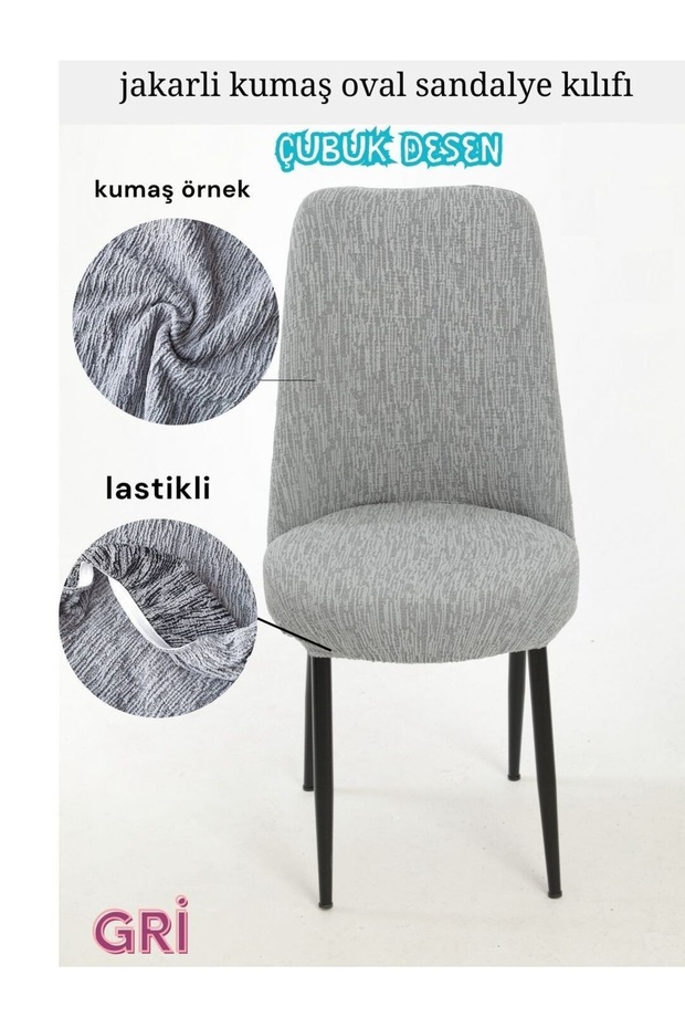 Jakarlı, Çubuk Desen Oval Sandalye Kılıfı, Yıkanabilir Sandalye Örtüsü - 1