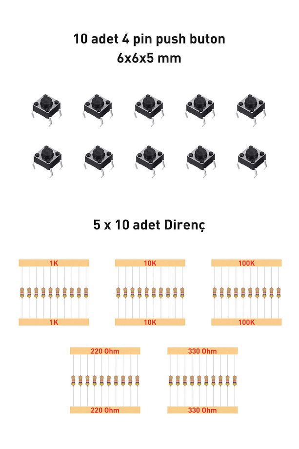 Arduino Yardımcı Kit 5: Breadboard-Jumper-Led-Direnç-Buton-Potansiyometre-Buzzer-LDR-RGB Led - 5