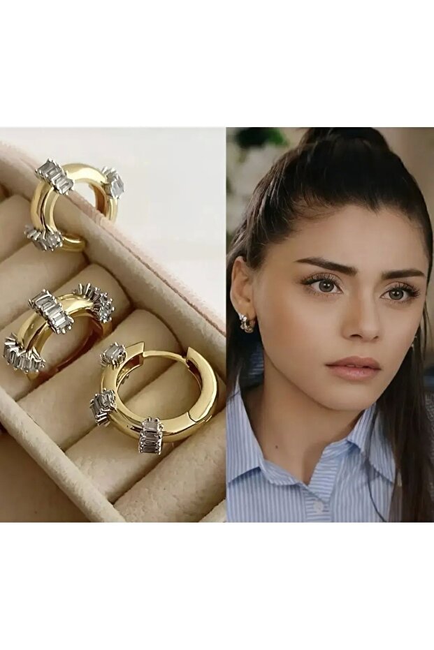 Imported Special Series Steel Baguette Model Gold Hoop Earrings