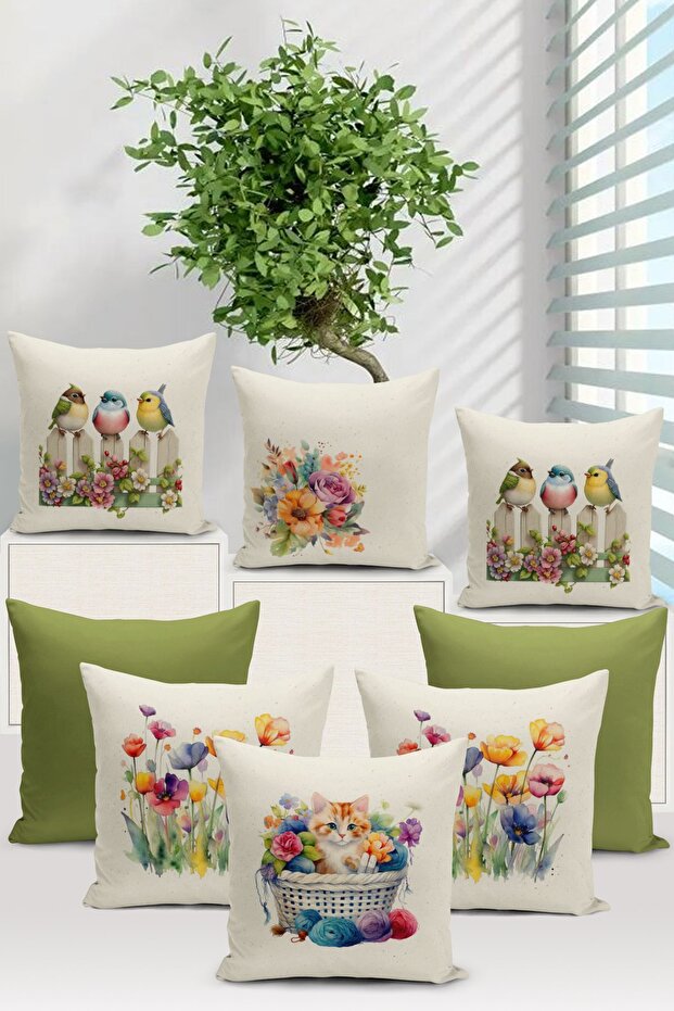 Flower/Vintage Series Double-Sided Digital Printed 8-Piece Cushion Cover Set (Cushion Cover Set)
