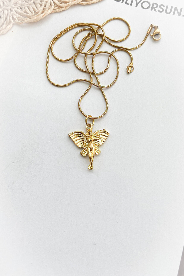 Çelik Kolye Melek Kız Figür Kolye - 1