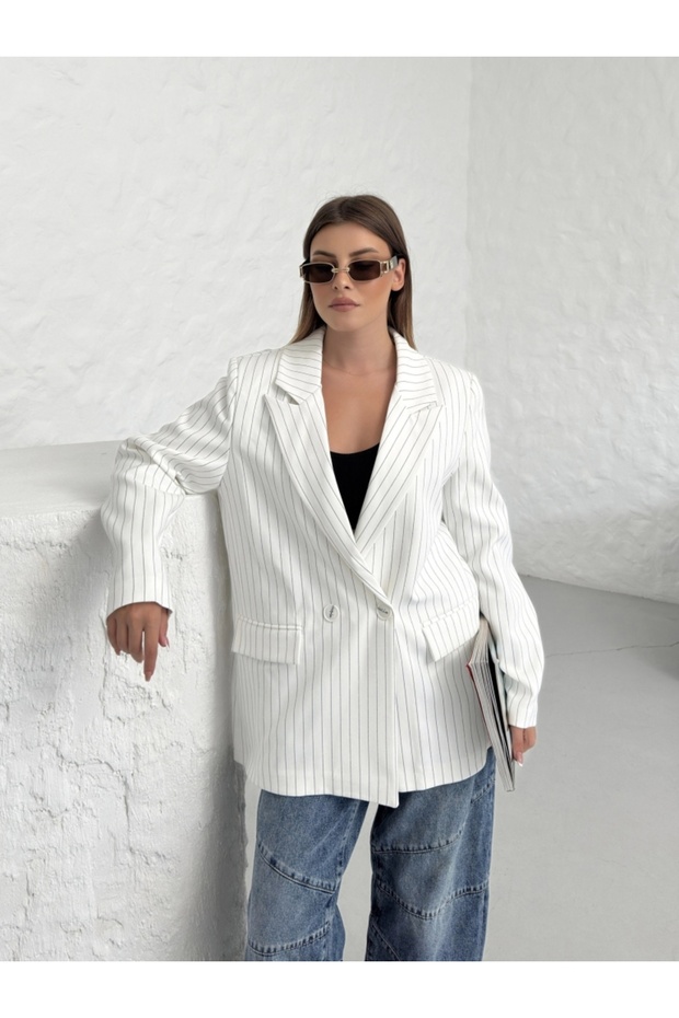 Oversize White Striped Blazer Jacket