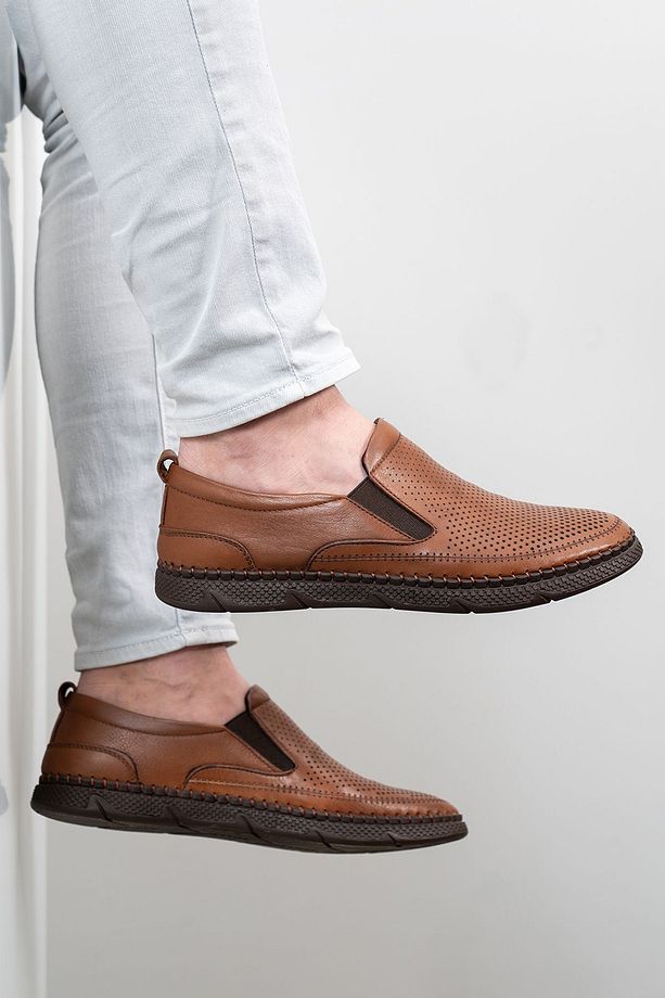 Erkek Hakiki Deri Ayakkabı, Günlük Ayakkabı, Yazlık Ayakkabı , Loafer Ayakkabı Taba Cilt - 7
