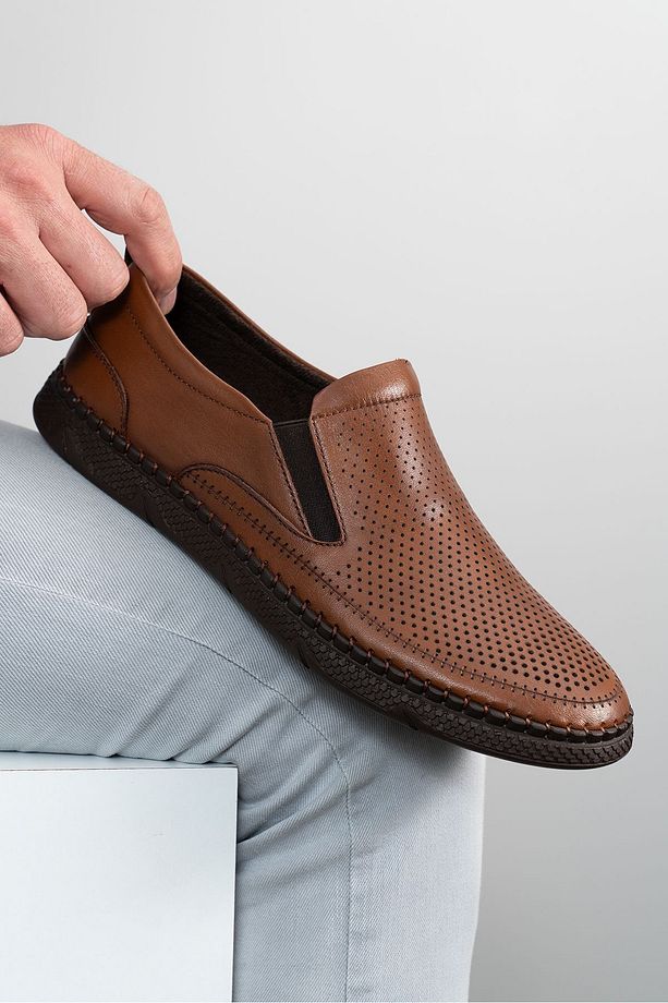 Erkek Hakiki Deri Ayakkabı, Günlük Ayakkabı, Yazlık Ayakkabı , Loafer Ayakkabı Taba Cilt - 1