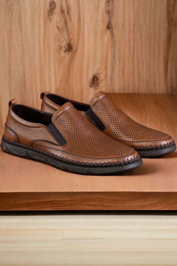 Erkek Hakiki Deri Ayakkabı, Günlük Ayakkabı, Yazlık Ayakkabı , Loafer Ayakkabı Taba Cilt - 4