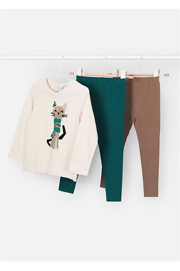 Girl's Sweat 2-Piece Leggings Set Green 4711