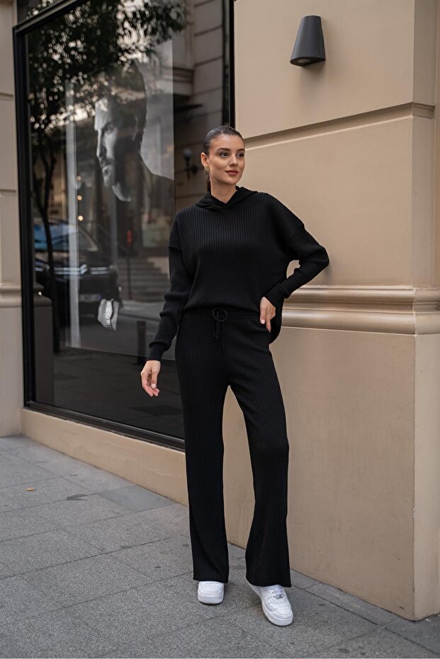 Black Women's Hooded Corduroy Suit