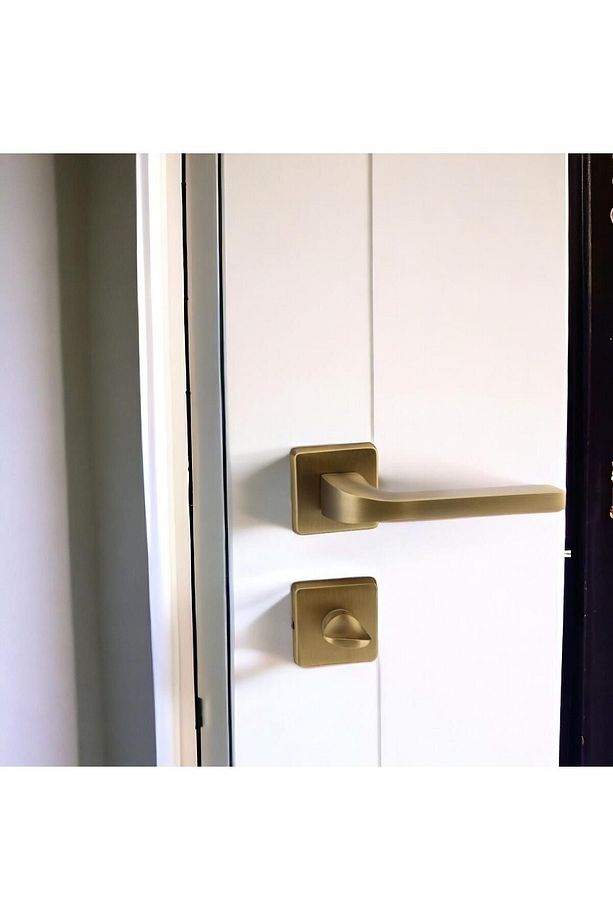 Tog Antik Sarı Wc Banyo Uyumlu Kapı Kolu Kare Rozetli Kapı Kulpu Sağa Sola Uygun Kapı Kolları - 2