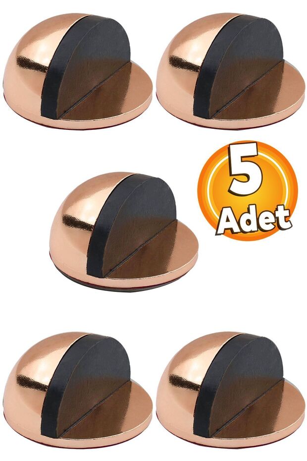 Yarımay Yapışkanlı Kapı Kolu Stoperi Tamponu Stop Metal Durdurucu Tutucu Tutacağı Bakır 5 Adet - 1