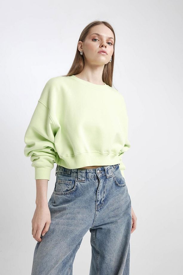 Coool Bisiklet Yaka Crop Basic Düz Sweatshirt C2116ax24sp - 1