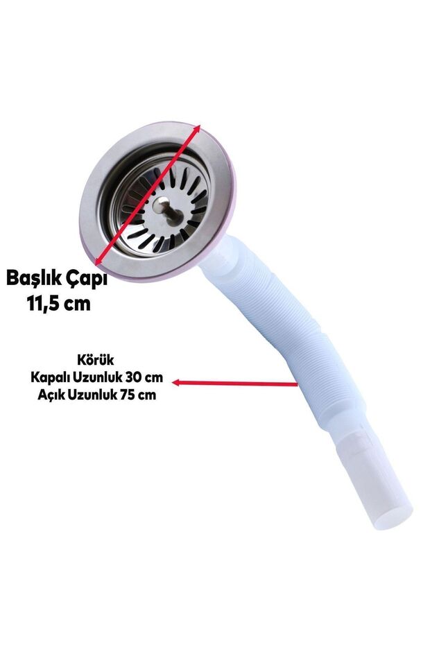 Lüks Çöpmak Körüklü Evye Lavabo Evye Sifonu Pis Su Gideri Borusu Plastik Geniş Kafa 30 -75 Cm - 3
