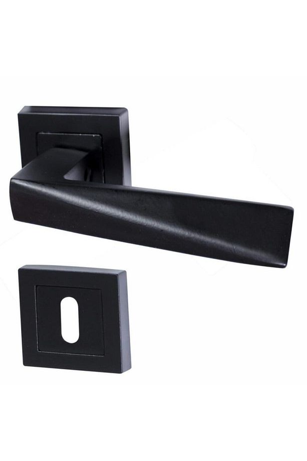 Penta Mat Siyah Kare Rozetli Kapı Kolu Oda ( 1 Takım=2 Adet Kapı Kolu + 2 Adet Alt Rozet ) - 2