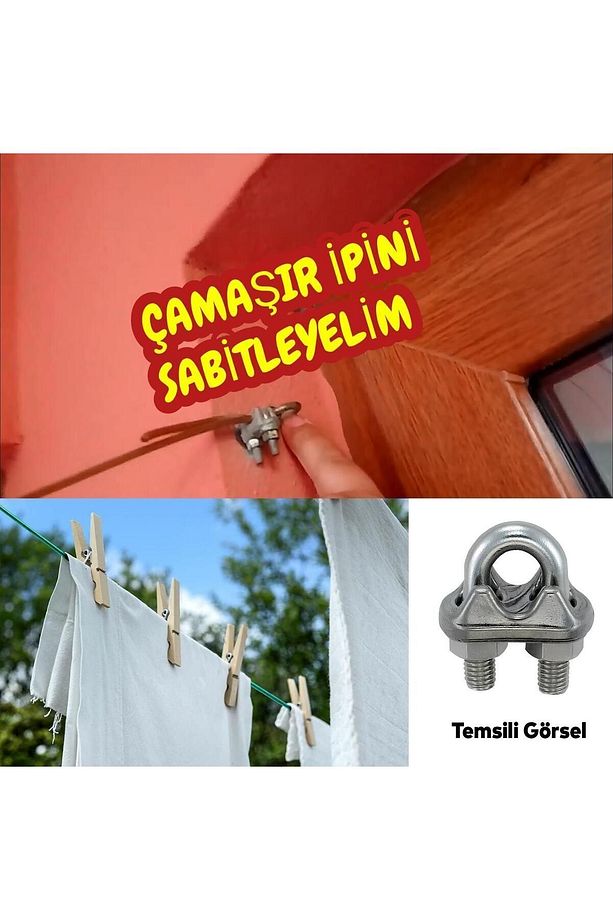Çelik Halat Sıkma Sabitleme Klemensi 6 mm Çamaşır İpi Sıkma Bağlama Somunlu A Tipi Kelemens 4 Adet - 3