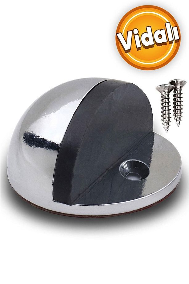 Yarımay Vidalı Kapı Kolu Stoperi Tamponu Metal Kapı Stopu Durdurucu Tutucu Tutacağı Krom - 1