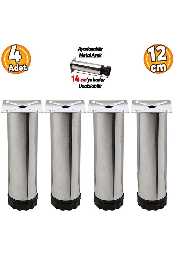 Ayarlanabilir Mobilya Kanepe Baza Koltuk Metal Destek Yükseltici Ayağı 12 cm Krom Ayakları (4 ADET) - 1