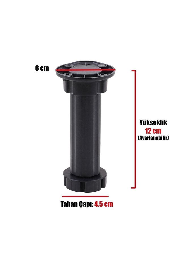 Ayarlanabilir Dolap Mobilya Tezgah Yükseltici Yükseltme Ayağı 12 Cm Siyah Denge Ayakları - 2