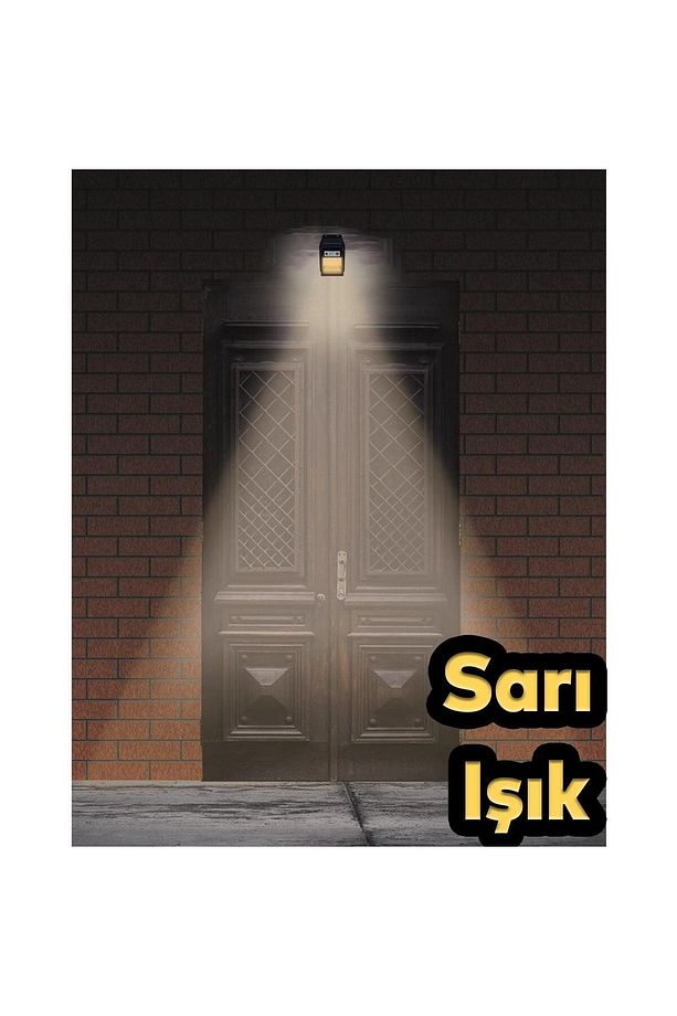 Sensörlü Bahçe Duvar Dış Mekan Aydınlatma Apliği Aplik Güneş Enerjili 3 Modlu Sarı Işıklı 10 W Fener - 3