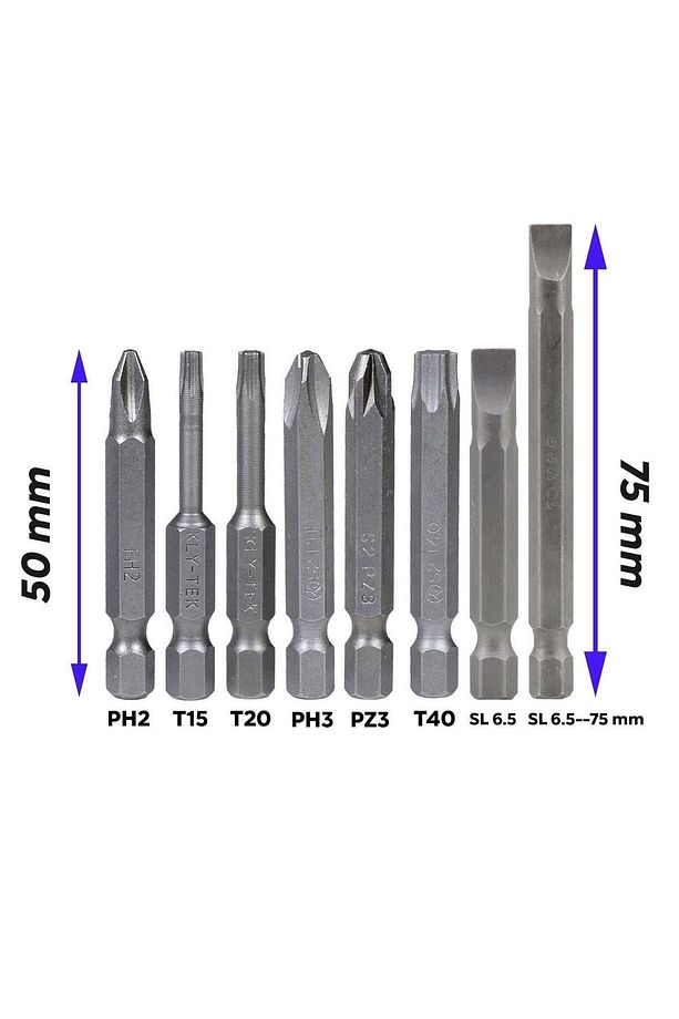 Klytek Matkap Bits Uç Vidalama Ucu Düz Yıldız Torx Uç (8 Parça) - 4