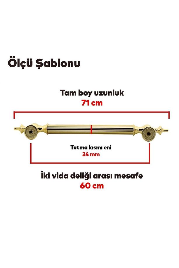 Çukurca Sürgülü Kapı Çekme Kolu Tutma Kulpu Kulbu Çelik Dış Kapı Tutamağı Kol Gol Altın 60 Cm - 2