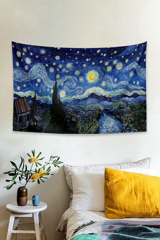 Vincent Van Gogh Yıldızlı Gece Duvar Örtüsü Duvar Halısı Tapestry - 1