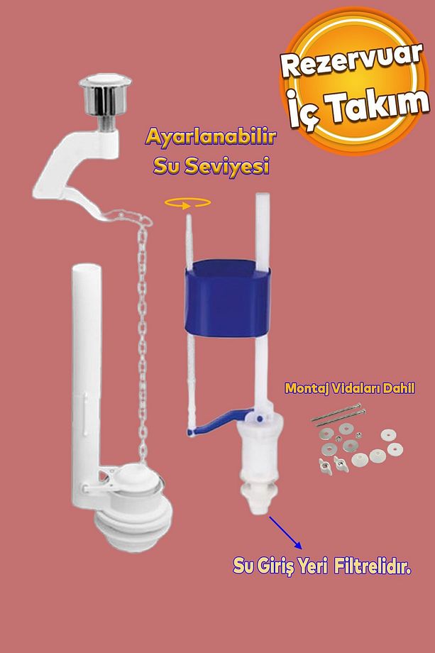 Alafranga Oturmalı Tuvalet Klozet Sifon İç Düzenek Rezervuar Basmalı İç Takımı Otomatik Su Dolum - 1