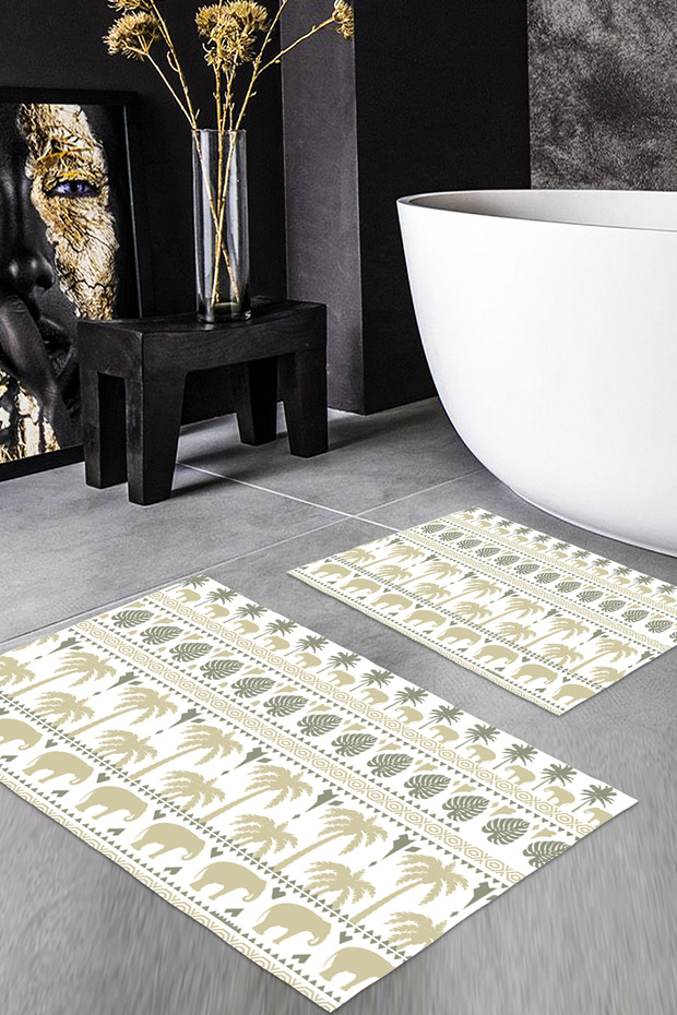 Patterned Printed Soft and Durable Bath Mat Set - Machine Washable - 2