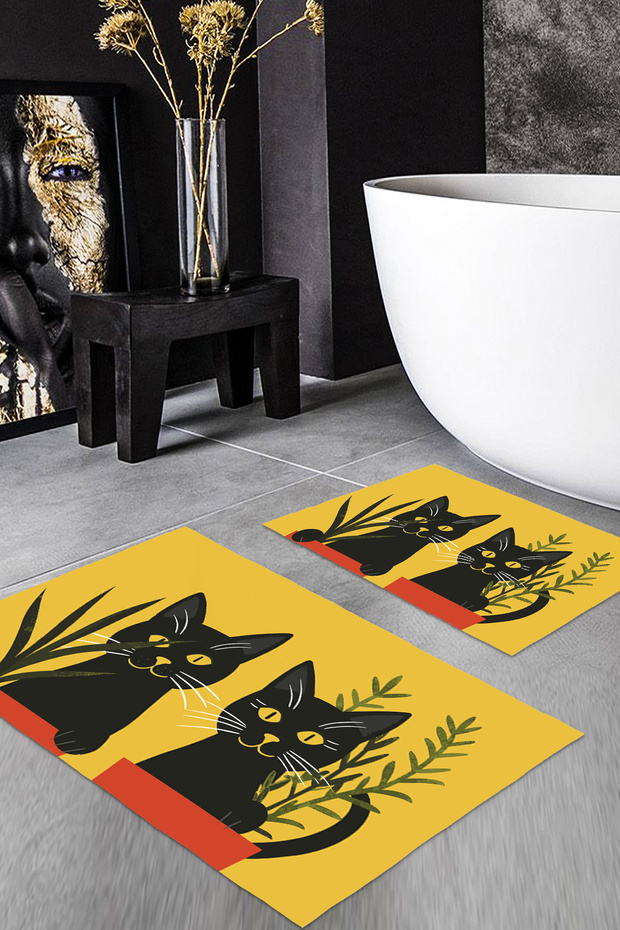 Patterned Printed Soft and Durable Bath Mat Set - Machine Washable - 2
