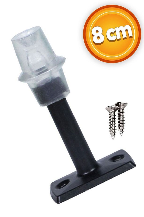 Kapı Kolu Stoperi Tamponu Mat Siyah 8 Cm Metal Kapı Stopu Durdurucu Tutucu Tutacağı Silikonlu - 1