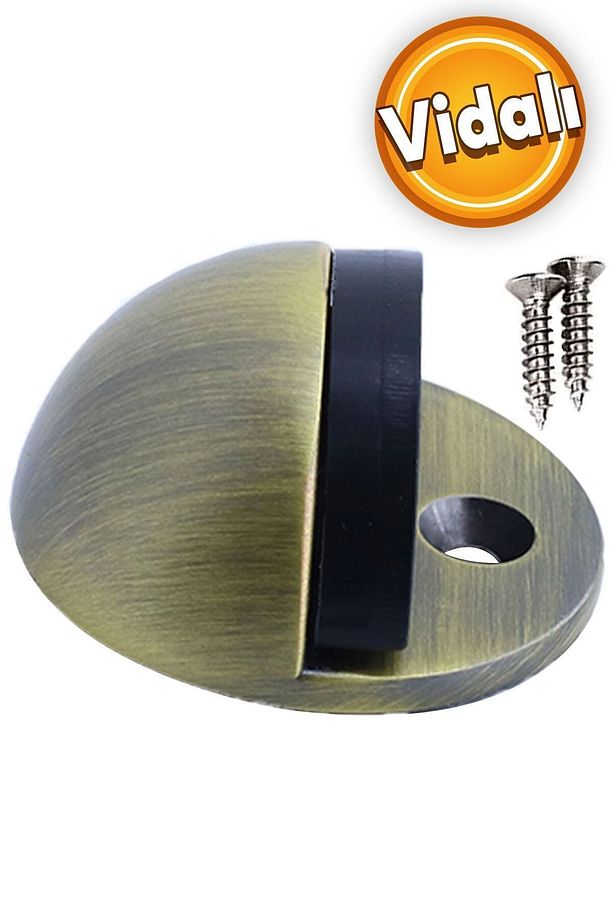 Yarımay Vidalı Kapı Kolu Stoperi Tamponu Metal Kapı Stopu Durdurucu Tutucu Tutacağı Mat Antik - 1