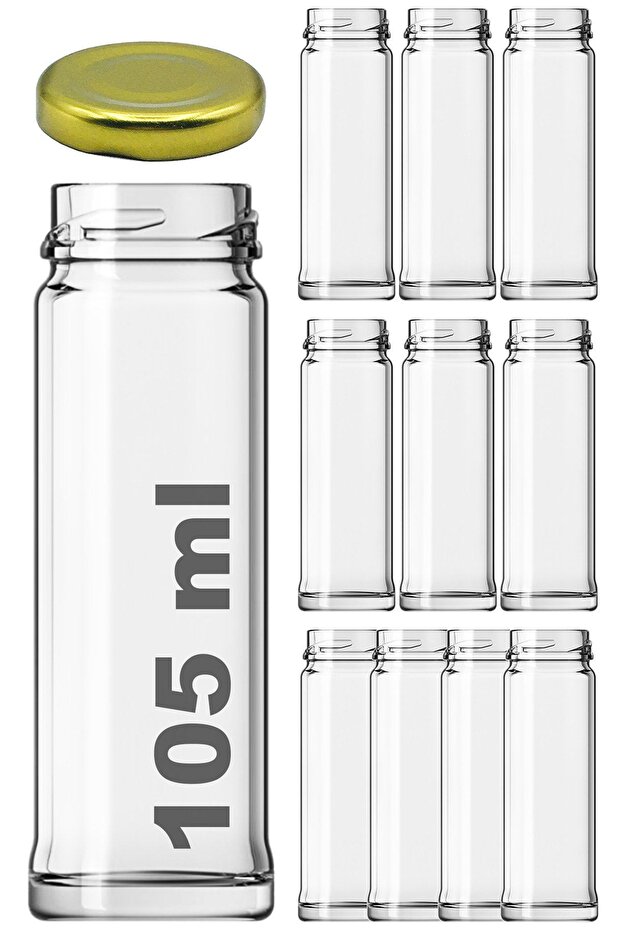 105 ml Transparent Long Glass Jar with Metal Gold Lid, 10 Pieces