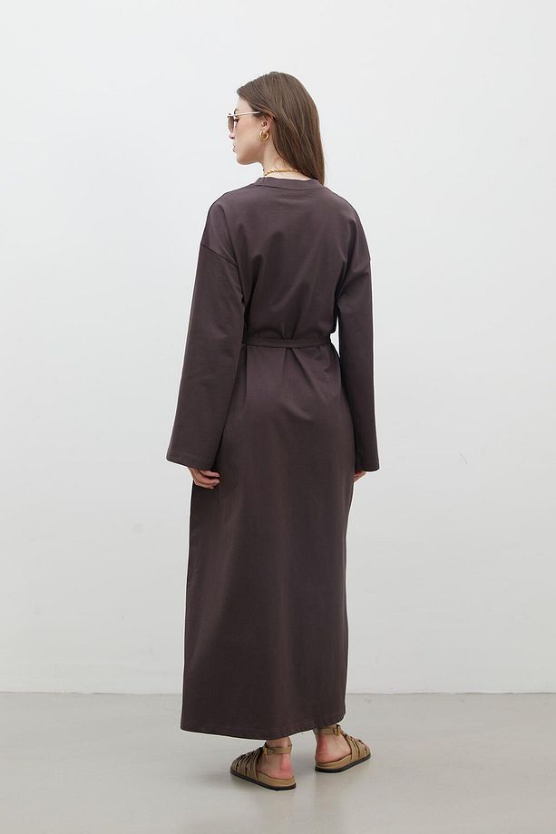OVERSIZE PAMUKLU ELBİSE ACI KAHVE - 4