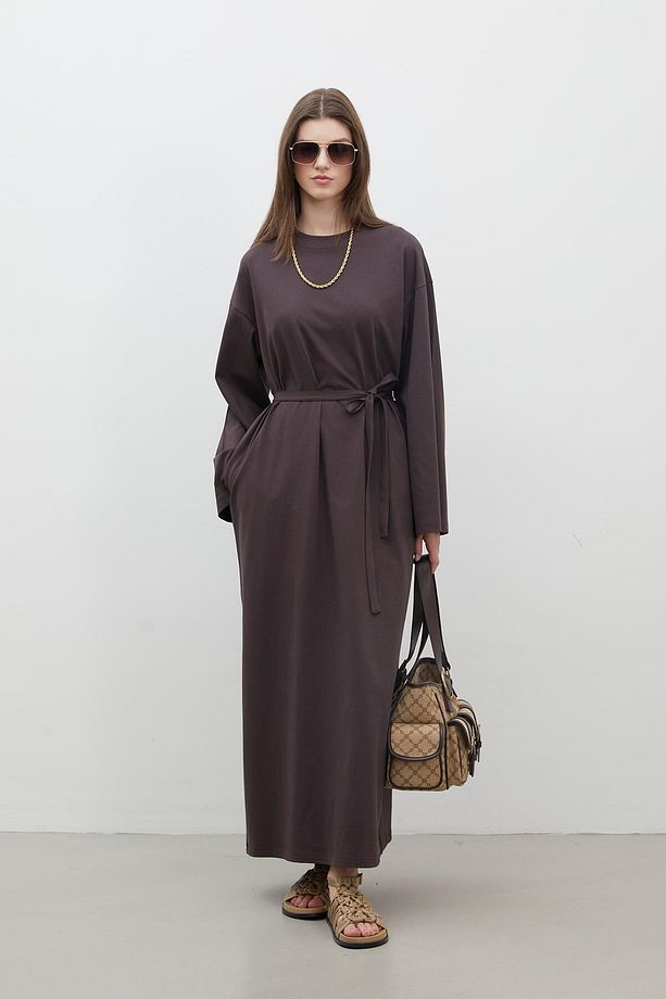 OVERSIZE PAMUKLU ELBİSE ACI KAHVE - 1