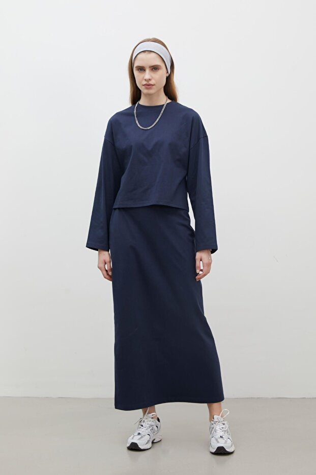 BAVLNĚNÁ SUKNĚ NÁMOŘNICKÁ MODRÁ - 1