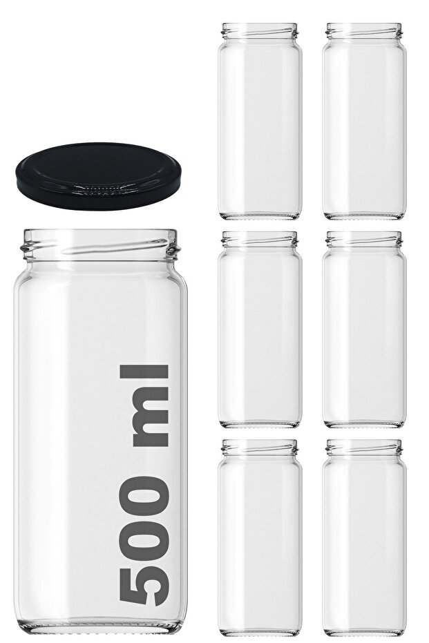 500 ml Metal Black Lid 500 cc Clear Tall Glass Jar (6 Pieces)