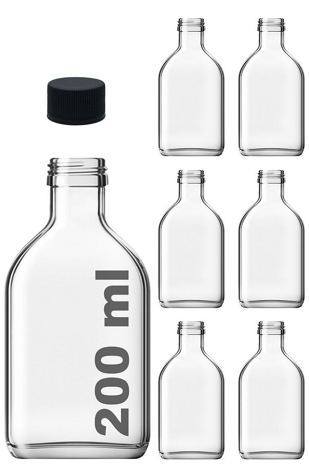 200 ml Şeffaf Cold Brew Sızdırmaz Siyah Plastik Kapaklı 200 Cc Soğuk Kahve Yassı Boş Cam Şişe 6 Adet - 1