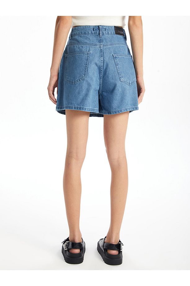 Kadın Standart Fit Düz Jean Şort Etek - 4