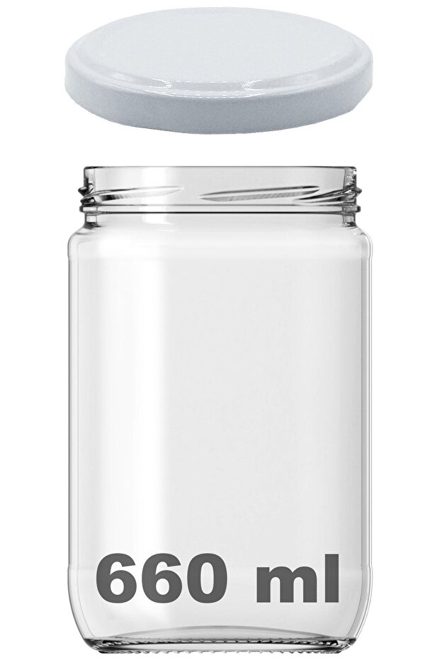 660 ml Transparent Glass Jar with Metal White Canning Lid, 1 Piece
